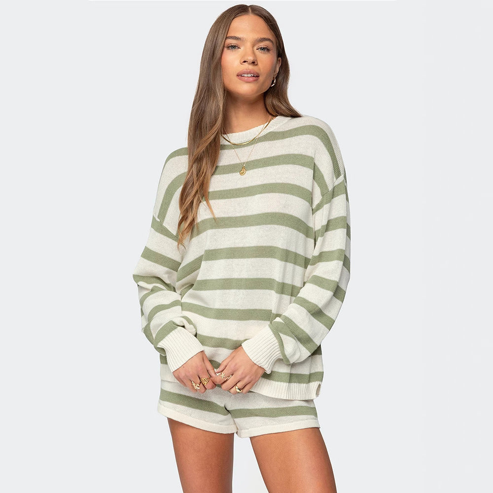Gestreiftes Strick-Loungewear-Set